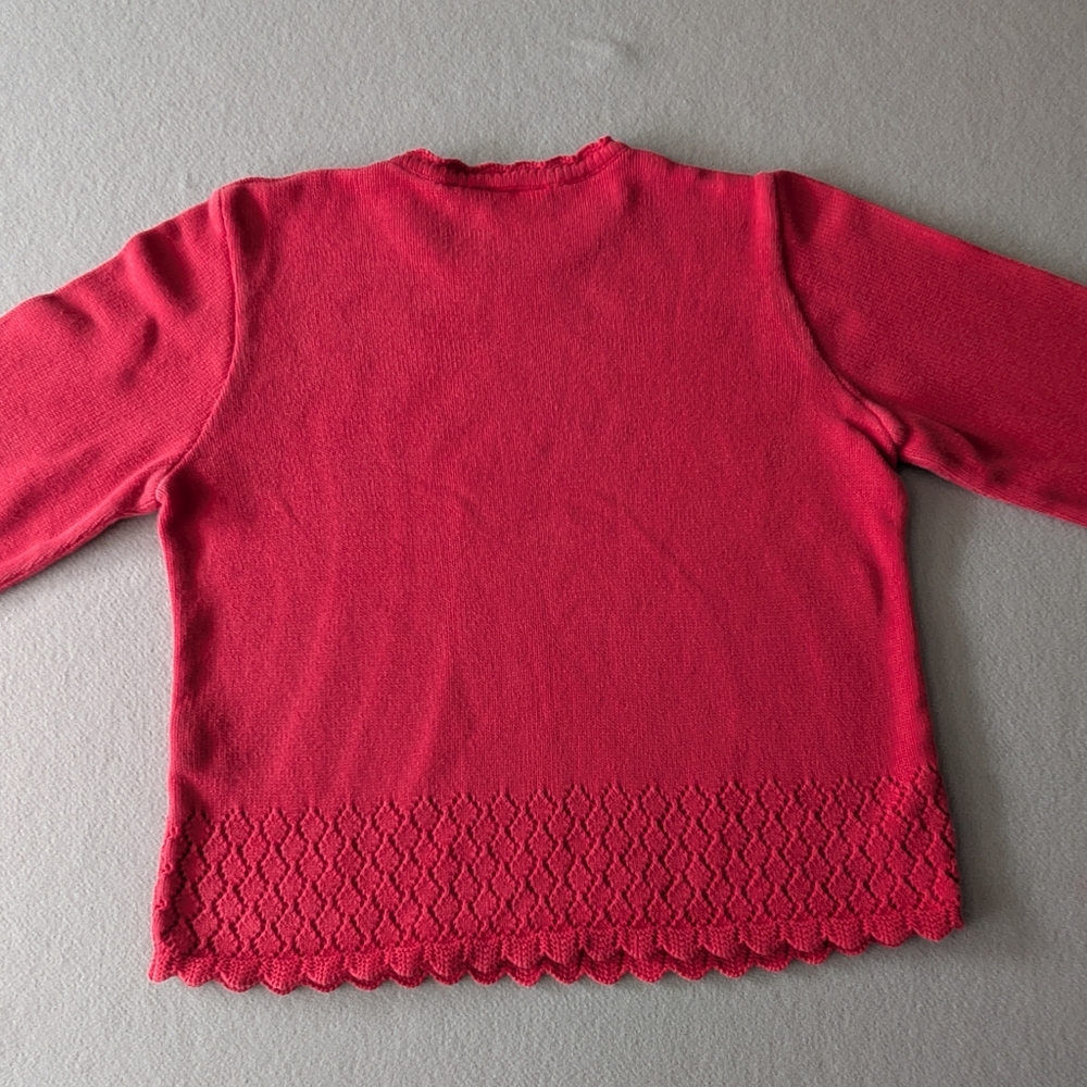 Vintage Villager Red Pointelle Knit Scalloped Edge Pullover Cotton Sweater MP image 7